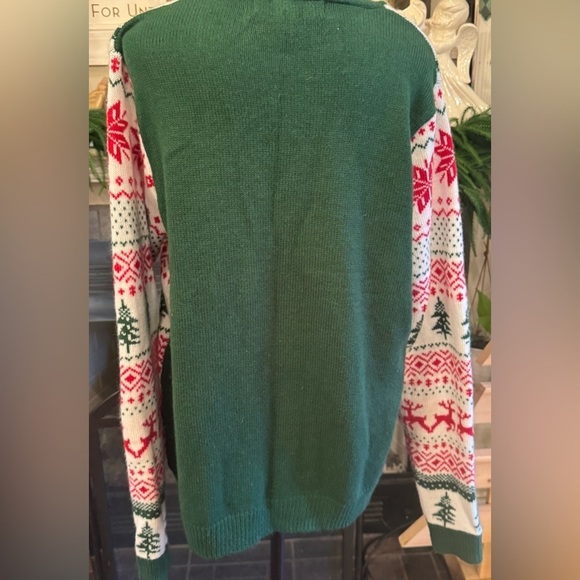 Jolly Sweaters Vintage Christmas Holiday Ugly Sweater Tie Cardigan Suit Large - Picture 5 of 7